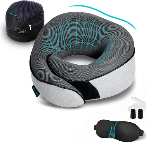 Vista 8 de Proglobe Almohada ortopédica para el cuello, almohadas cervicales de viaje para aviones, kit de espuma viscoelástica, soporte para la cabeza