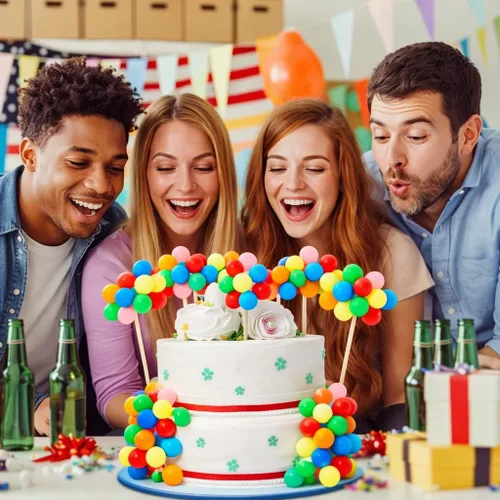 Vista 6 de Decoración y selección de globos arcoíris para tartas y cupcakes, 8 racimos por paquete, 7 pulgadas de largo