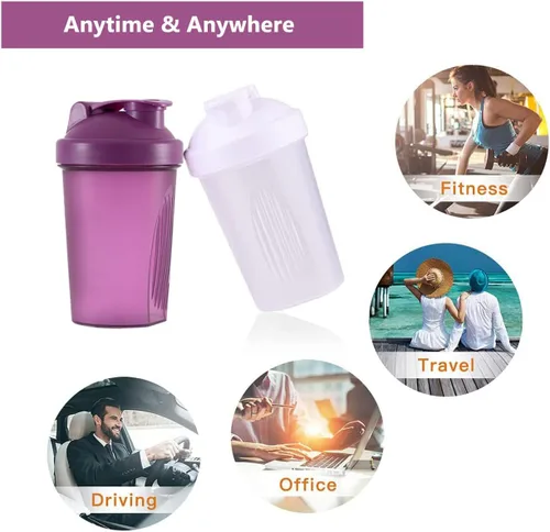 Vista 4 de ANNAKIKI Shaker Bottle - Batidos de proteínas y botella agitadora de 16 onzas/13.5 fl oz con bolas batidoras de alambre, libre de plástico BPA