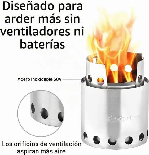 Vista 2 de Solo Stove Lite - Estufa portátil para acampar, senderismo y supervivencia Quema de leña potente y eficiente y baja en humo Estufa de cohetes