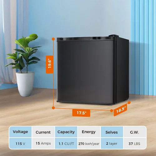 Vista 6 de Kismile Mini congelador, congelador vertical de 1.1 pies cúbicos con puerta individual reversible, estantes extraíbles, congelador pequeño con Negro