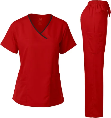 Vista 12 de Dagacci Medical Uniform® Conjunto de ropa quirúrgica para mujer – Conjunto de camisa y pantalones de contraste elástico natural para mujer – 9 Egg