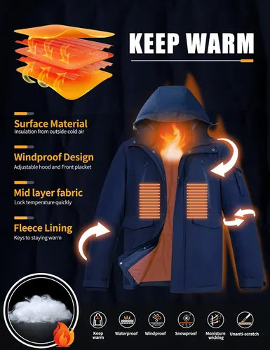 Vista 4 de Pioneer Camp Abrigo de invierno para hombre impermeable con forro polar cálido con 9 bolsillos aislante resistente al viento con capucha