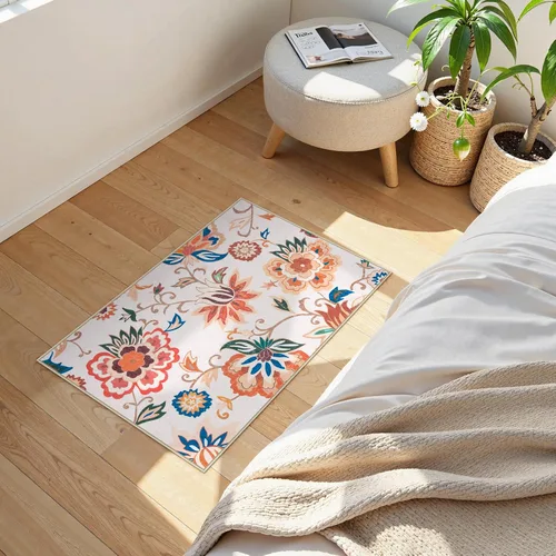 Vista 7 de Beeiva Alfombras florales de entrada, lavables para interiores, ultra fina, de 2 x 3 pies, antideslizante, para cocina, tapete de cachemira suave