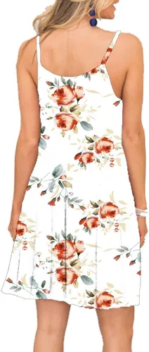 Vista 2 de MISFAY Vestido de verano para mujer, con tirantes delgados, casual, con vuelo, salida de baño para playa, con bolsillos