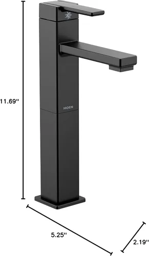 Vista 6 de Moen 90 grados negro mate de una sola manija lavabo recipiente moderno grifo de baño, S6712BL