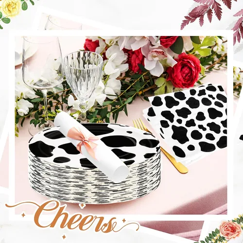 Vista 5 de Juego de 80 platos y servilletas de vaca con estampado de vaca, platos y servilletas de 7 pulgadas, servilletas para decoración de cumpleaños