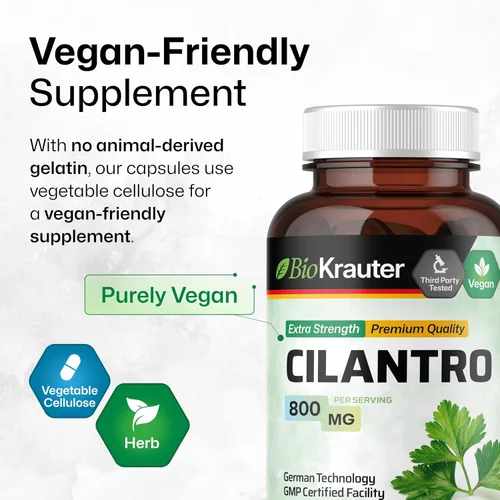 Vista 6 de BIO KRAUTER® Cilantro for Detox Cleanse - Cápsulas veganas de cilantro (polvo de hoja de cilantro) 800 mg por porción - Suplemento natural