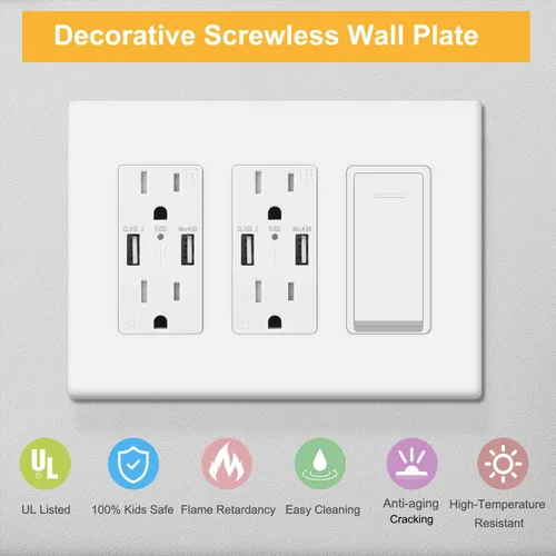 Vista 3 de Cubierta de placa de pared sin tornillos de 3 segmentos, cubierta de salida decorativa para interruptores de luz, atenuadores, GFCI, receptáculo