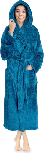 Vista 8 de PAVILIA Bata suave de felpa con capucha para mujer Bata de baño mullida y cálida de forro polar Sherpa 260 GSM Cozy Sherpa Fleece, Super Soft On