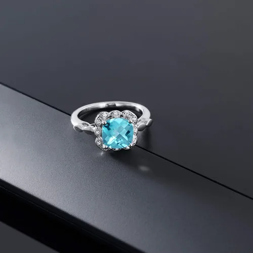 Vista 116 de Gem Stone King Anillo de compromiso de plata de ley 925 de 0.315 in con piedra natal y zafiro blanco creado Anillo de compromiso de boda