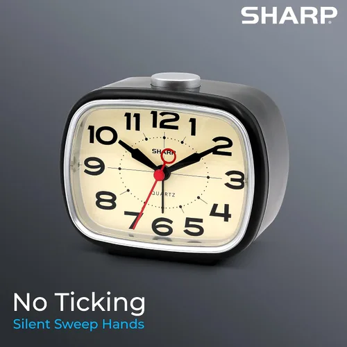 Vista 2 de Sharp Reloj despertador, reloj analógico retro simple alimentado por batería, negro, blanco