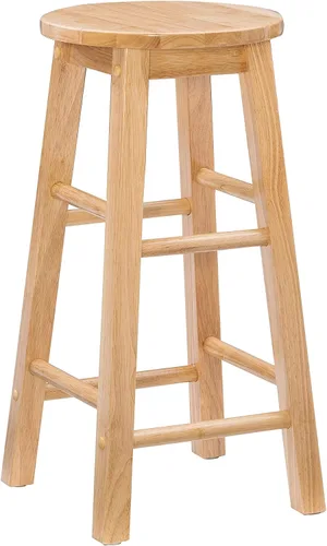 Vista 15 de Linon Zeke - Taburete de bar redondo sin respaldo de madera maciza negra con altura de asiento de 29 pulgadas