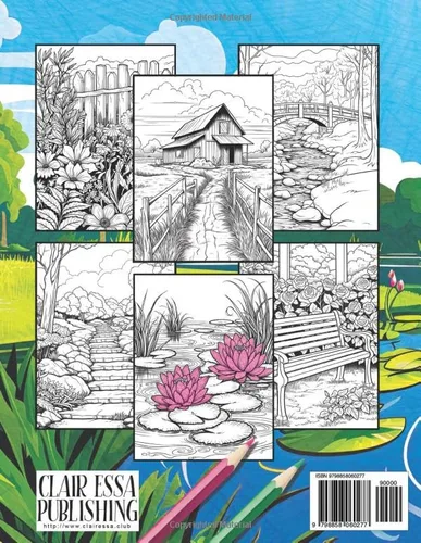 Vista 2 de Scenic Stress Relief Coloring Book Featuring Tranquil Landscapes, Quiet Small Towns, and Countryside Beauty for Relaxation