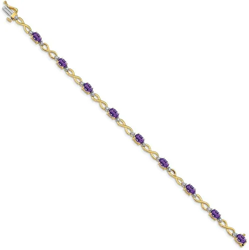 Vista 2 de Pulsera de oro amarillo sólido de 14 k amatista púrpura febrero piedras preciosasdiamantes 7" (Ancho 0.157in) (.025 cttw.)