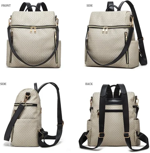 Vista 4 de Makes Mochila para mujer, de piel sintética, bolsa de viaje con diseño convertible con monedero, 2 piezas