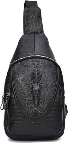 Vista 2 de Hebetag Mochila cruzada de cuero para hombres y mujeres, para viajes, al aire libre, senderismo, camping, bolsa de hombro, bolsa de trabajo