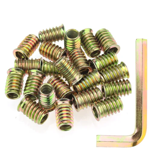 Vista 8 de Juego de 142 piezas: Insertos roscados de 1/4"-20 (10mm, 15mm, 20mm, 25mm), tuercas e insertos de madera para tornillos de muebles de madera, azul