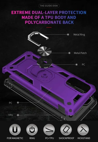 Vista 6 de Funda para Galaxy S20 FE con protector de pantalla HD, [grado militar] Soporte de coche híbrido PC duro TPU suave a prueba de golpes funda