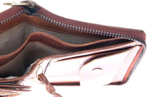 Vista 6 de FLW Cartera de piel auténtica esmaltada con cremallera alrededor (cremallera alrededor) con cadena, Marrón, Cartera con cremallera