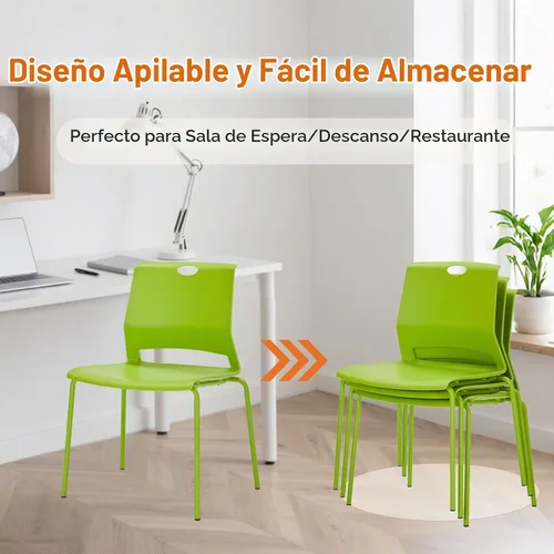 Vista 6 de Sidanli - Paquete de 4 sillas apilables de plástico, marco de metal
