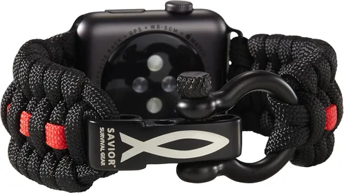 Vista 18 de Savior Survival Gear - Correa de repuesto para Apple Watch de 1.65”/42 mm, hecha de 550 cuerda de paracaídas con grillete ajustable de acero Negro