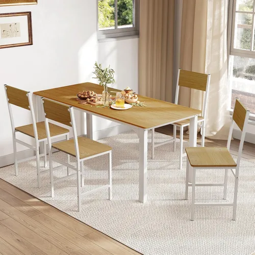 Vista 10 de Giantex Juego de 2 sillas de comedor, sillas de cocina industriales con patas de metal, respaldo inclinado, veta de madera rústica, sillas laterales