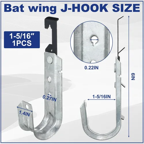 Vista 2 de Zonon 1 Pcs 25 Pcs J Hooks for Hanging Metal J Hook Hangers Cable Support with Bat Wing Heavy Duty G60 Galvanized Steel Cable Hooks for Attaching
