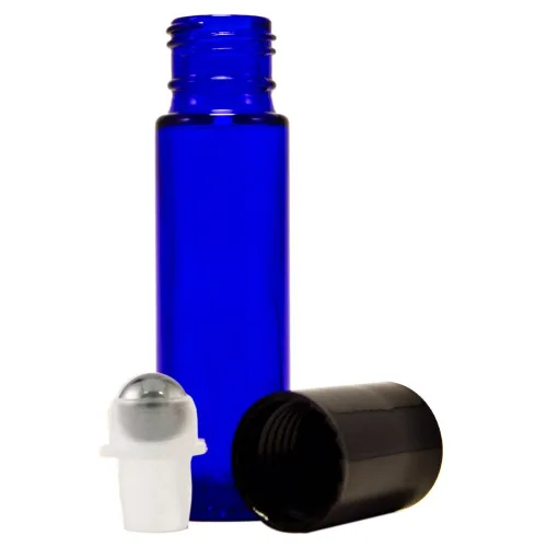 Vista 2 de GreenHealth 24 botellas enrollables de cristal de aceites esenciales de color azul cobalto, rellenables, de 0.3 onzas líquidas, botellas