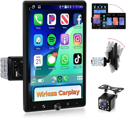 Vista 8 de Estéreo para automóvil con pantalla táctil giratoria de 10.1 pulgadas mejorada 2026 CarPlay inalámbrico y Android Auto AM FM Bluetooth 5.2