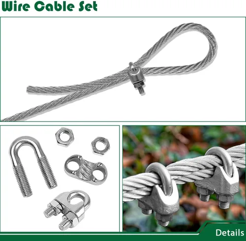 Vista 6 de Kit de accesorios para toldo con cable de cable de 1 pie para instalación de sombrilla triangular rectangular, cables recubiertos de acero