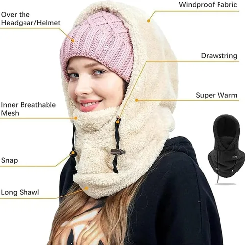 Vista 3 de Máscara de esquí polar alta con capucha de terciopelo, capucha sherpa, casco con capucha para snowboard, máscara de invierno resistente al viento