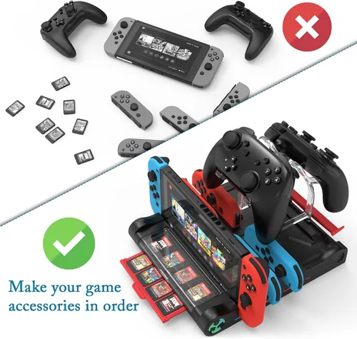 Vista 4 de Qoroos Estación de carga para Nintendo SwitchOLED Estación de carga Joy Con Base de carga Soporte Nintendo Switch Dock con 8 ranuras para tarjetas