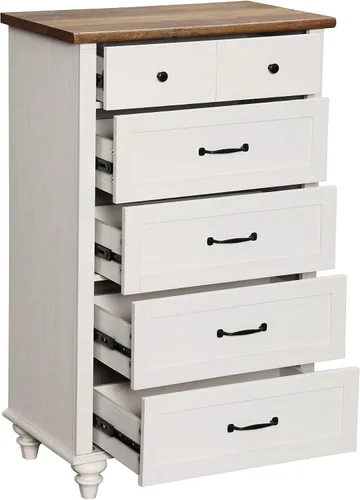 Vista 8 de WAMPAT Cómoda blanca de 5 cajones para dormitorio, organizador de almacenamiento de aparadores de mediados de siglo con asas de metal y patas
