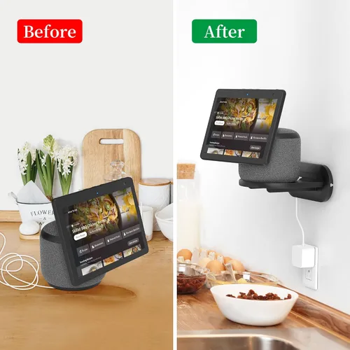 Vista 4 de PlusAcc Show 10 - Soporte de montaje en pared para Echo Show 10 de 3ª generación, ahorro de espacio para accesorios Alexa, estante (negro)