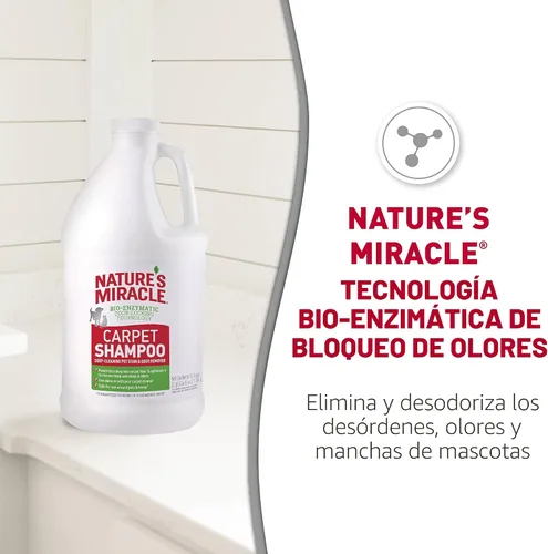 Vista 2 de Champú para alfombras Nature’s Miracle, quitamanchas y olores para mascotas de limpieza profunda, 64 onzas