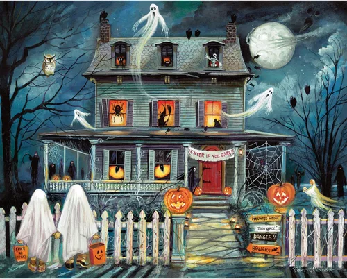Vista 3 de Bits and Pieces Juego de 4 rompecabezas de 1000 piezas - Juego de Halloween