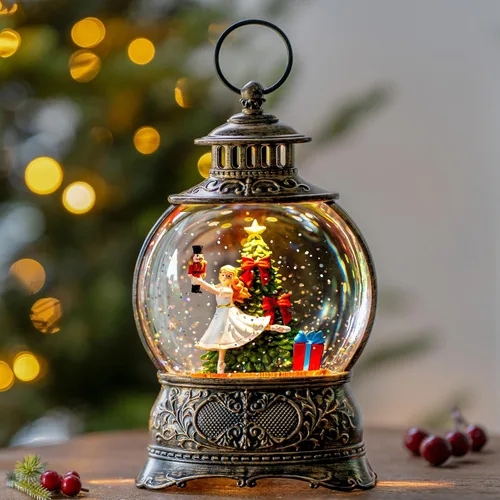 Vista 8 de Linterna de globo de nieve de Navidad con Clara y la Suite Cascanueces, escena operada por batería o USB, luz musical, decoración festiva iluminada