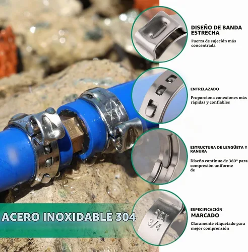 Vista 3 de OURU 54 piezas de anillo de crimpado de 1/2 pulgada PEX, abrazaderas de cincha PEX de acero inoxidable 304, abrazaderas de manguera de una oreja