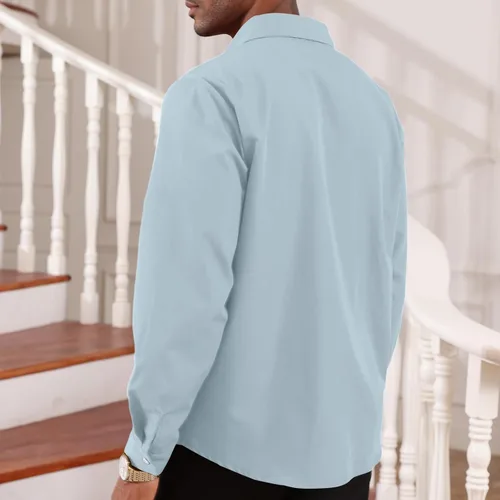 Vista 4 de CTU Camisa de vestir plisada para hombre, camisas de esmoquin de manga larga con botones formales