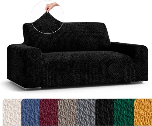 Vista 33 de PAULATO BY GA.I.CO. Funda para sofá, funda de sofá biplaza, funda elástica para sillón, funda de tela de poliéster suave, colección terciopelo Negro