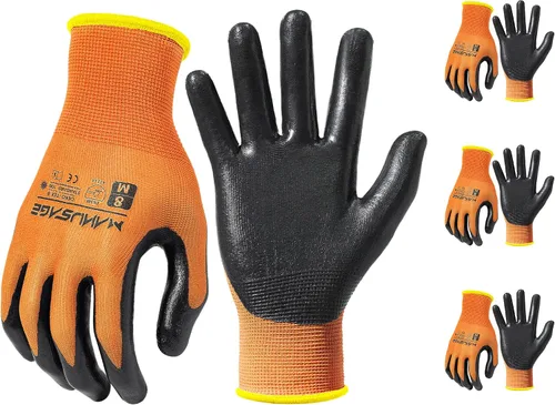 Vista 14 de MANUSAGE Guantes de trabajo de seguridad - Guante protector para hombres y mujeres - Protección de mano ultradelgada - Para construcción Negro