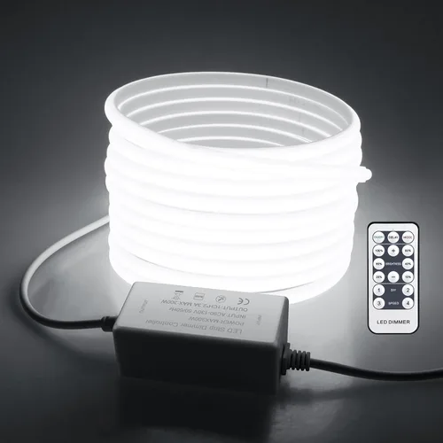 Vista 8 de Tira de luces LED COB de 5 M para dormitorio, 16.4 pies, luces LED de cuerda para exteriores, impermeable, blanco cálido, CA de 110 V ~ 120 V
