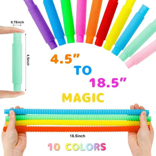 Vista 2 de Juguetes Sensoriales Pop Tubes – Paquete de 30 Juguetes Fidget Elásticos con 10 Colores, Juguetes para Aliviar el Estrés para Niños y Adultos