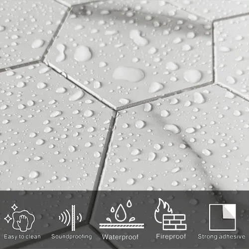 Vista 4 de COLAMO Azulejos hexagonales de piedra de Carrara blanca sintética para salpicaduras de cocina, azulejos adhesivos para decoración interior, mosaico