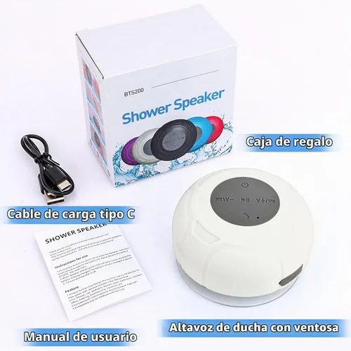 Vista 6 de Altavoz de ducha Bluetooth impermeable portátil inalámbrico resistente al agua altavoz ventosa, micrófono integrado regalos para niños, altavoz
