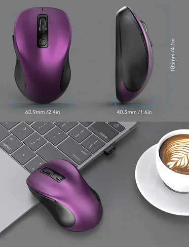 Vista 6 de Trueque Mouse inalámbrico para laptop, mouse ergonómico de 2.4 GHz con 3 niveles de DPI ajustables, botones de página arriba y abajo, mouse USB
