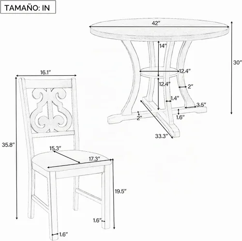 Vista 7 de Harper & Bright Designs Juego de mesa redonda de 5 piezas con estante, mesa de comedor familiar de madera
