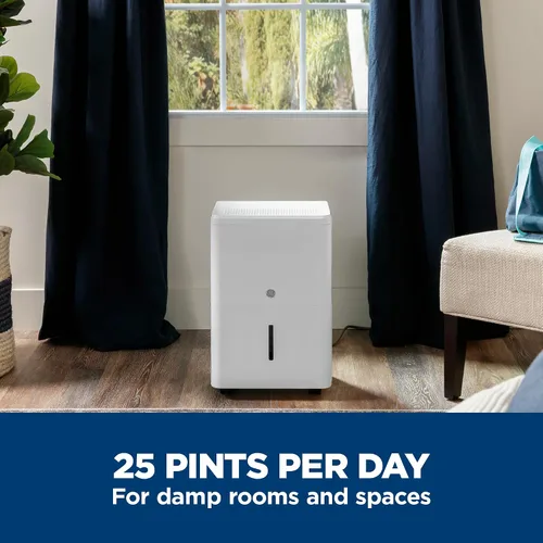 Vista 4 de GE Deshumidificador portátil de 25 pintas, perfecto para dormitorio, sótano y garaje o habitaciones de hasta 1500 pies cuadrados, ideal para áreas
