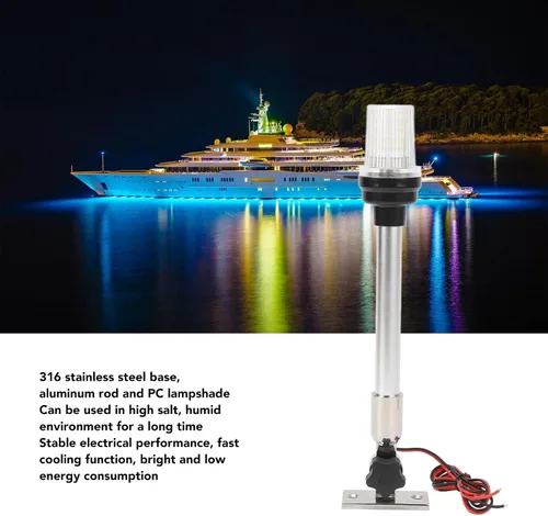 Vista 3 de Luz LED plegable de popa de barco de 12 pulgadas, IP66 impermeable, varilla de aluminio, 3 millas náuticas Bimini luces superiores, base de acero